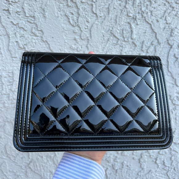 ❌SOLD❌Authentic Chanel Classic Black patent leather Leboy Wallet on Chain in RHW - Picture 10 of 17